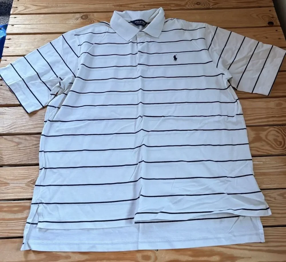 Vintage Ralph Lauren Polo golf Men’s Short Sleeve Stripe Shirt Size XL White M7